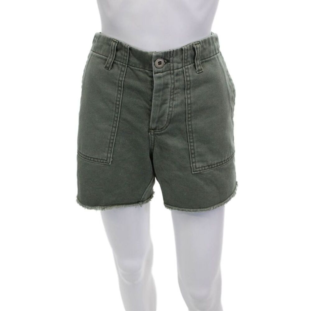 Le Superbe Unisex Cargo Chino Shorts Green Cotton Blend Solid Size 4
